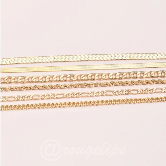 Set of 6 Gold Tone Bracelets Chain Rope Fashion Jewelry - Picture 3 of 5